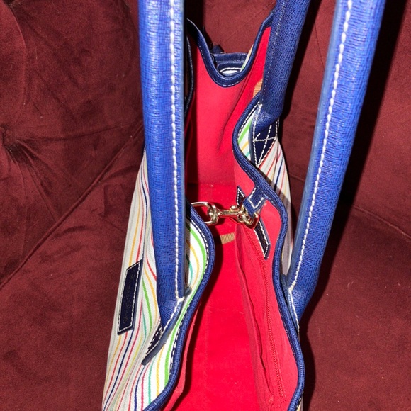 Dooney & Bourke Watercolor Stripe  navy blue and multi color tote - Picture 4 of 14